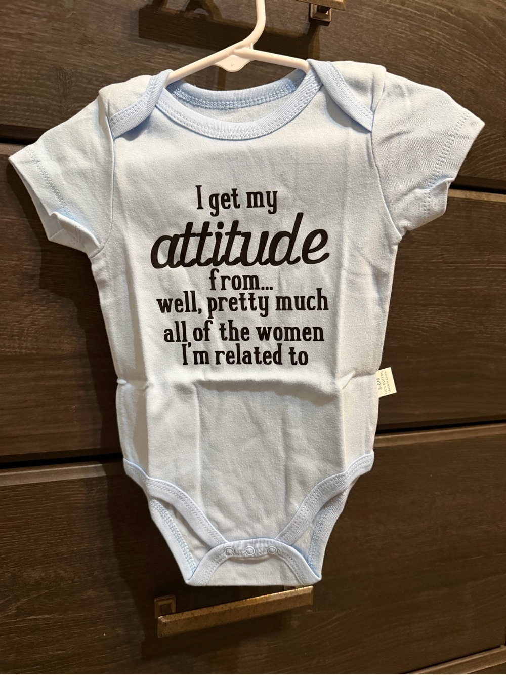 SHEIN Light Blue Baby Bodysuit with Bold Black Text Graphic